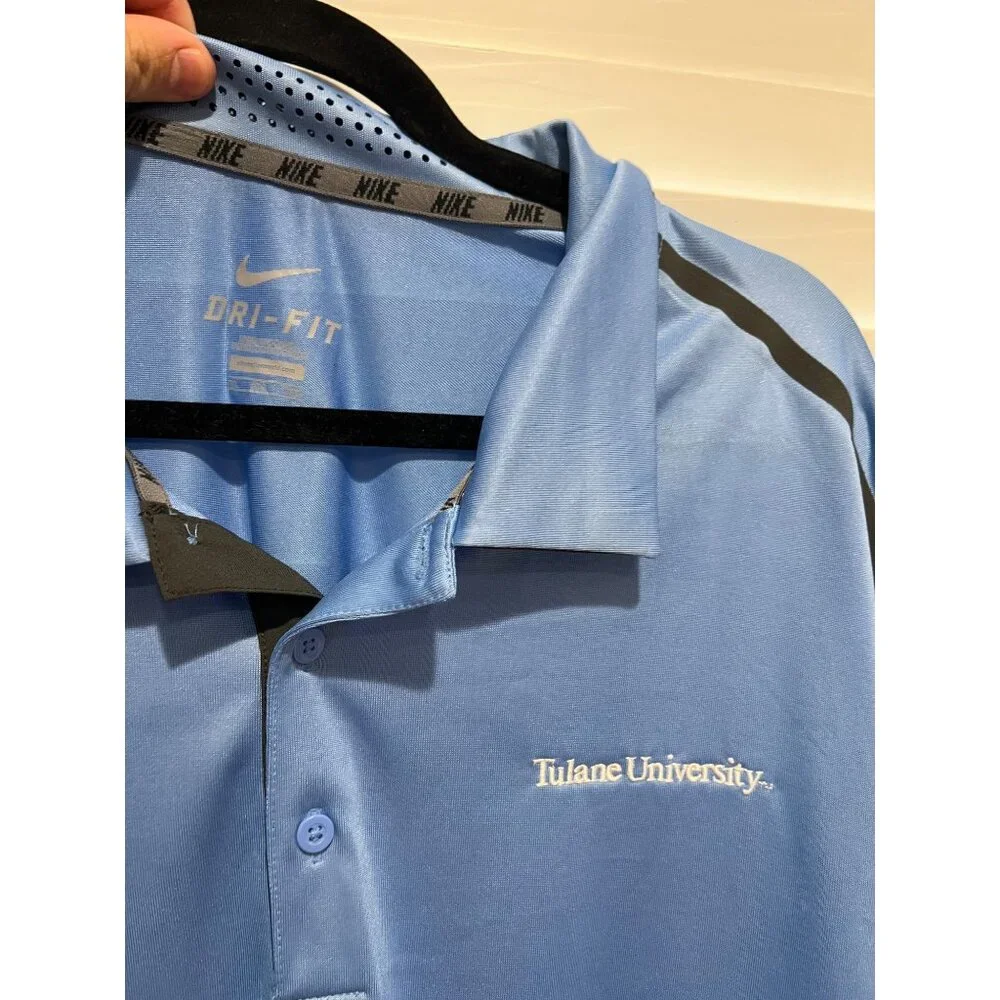 Nike Dri-FIT Tulane University Polo Shirt Mens 3XL Blue Short Sleeve Swoosh Logo